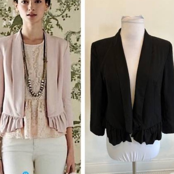 Anthro CARTONNIER Calin Blazer Jacket Coat Ruffle Hem Floral Lined Cropped Knit - Picture 2 of 9